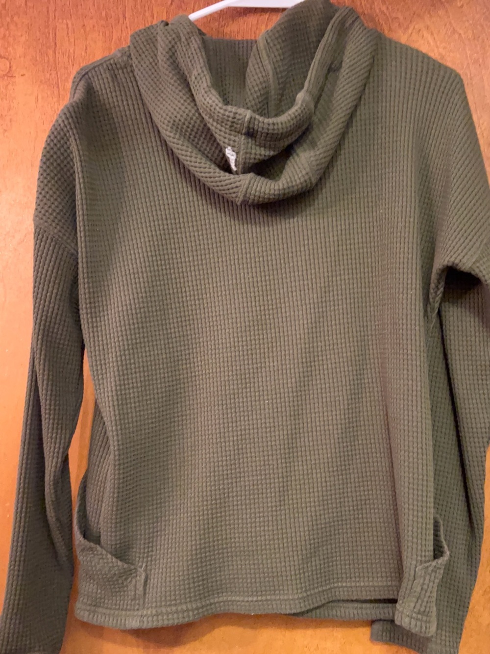 Women’s Carhartt Green Waffle Knit Drawstring Hooded Top Size Small - Picture 5 of 6